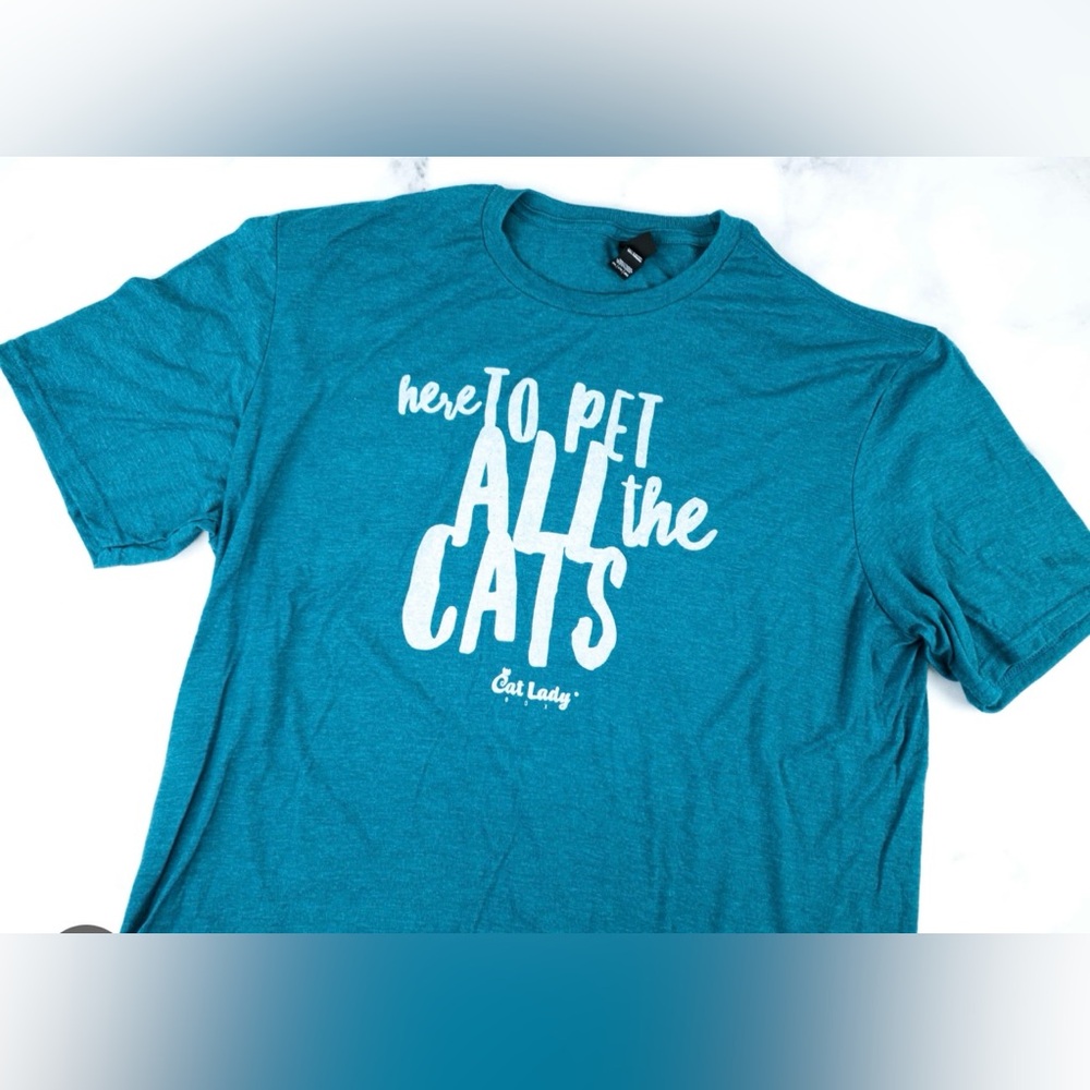 Cat Lady Box Turquoise Here to Pet All the Cats t-shirt size L